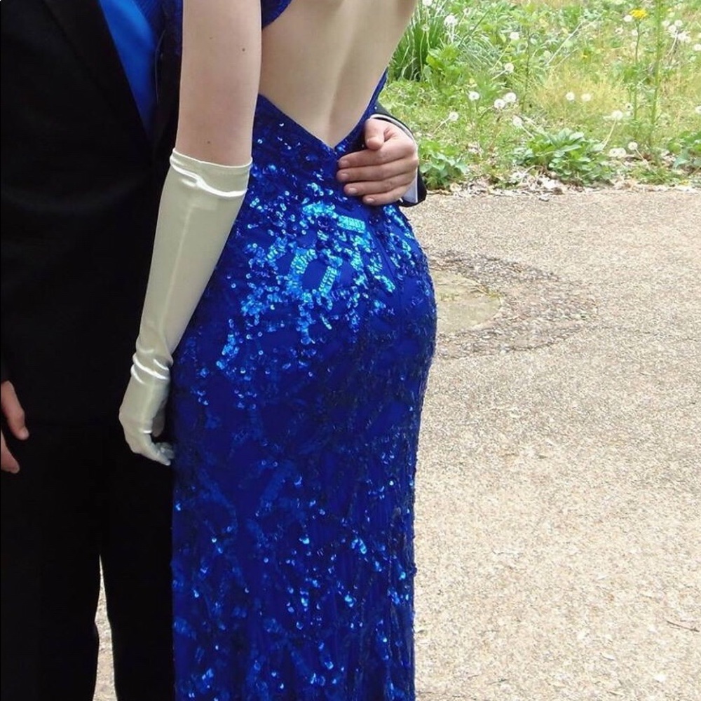 Royal Blue Sequined Dress Formal Sz 4 - Picture 4 of 8